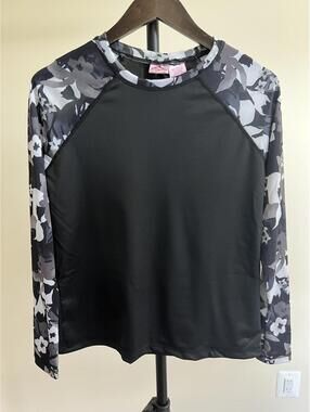 Kanu Surf UPF 50 Rashguard Long Sleeve Swim Shirt Floral Black NWT Large